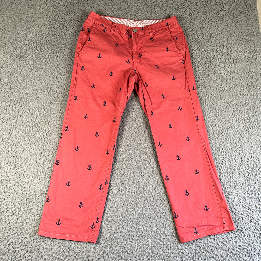 Bonobos‎ Washed Chinos Pants Men's 30x32 Pink Geometric Nautical Straight Fit